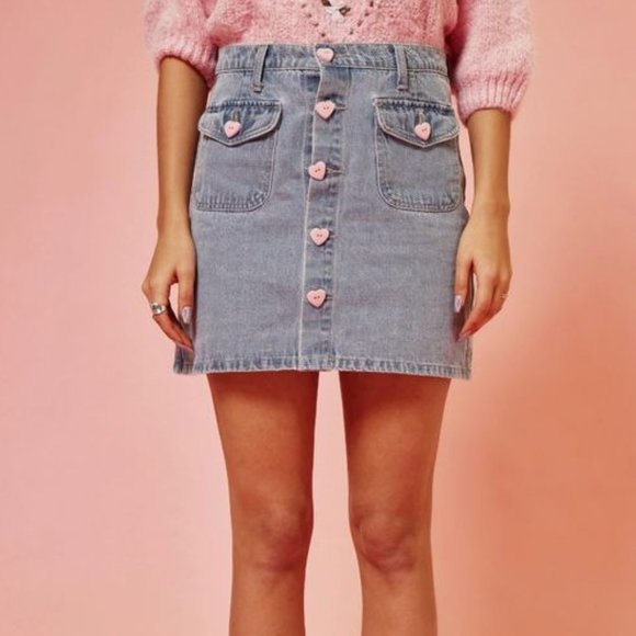 Heart Buttons Mini Jean Skirt - Picture 2 of 8